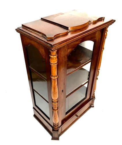 Antique Victorian Walnut Wooden Tabletop Shop Display Cabinet with Glazed Front